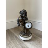 19th C French bronze timepiece of a putti with a d