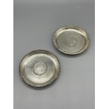 Pair HM Silver pin coin trays with 1840 Victorian
