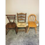 Three Childrens wooden chairs.