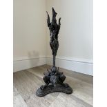 19th C Bronze ornate candlestick, the central wing