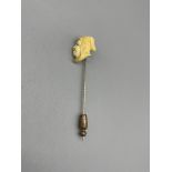 19th C Ivory carved stick pin of a hooded Monk.