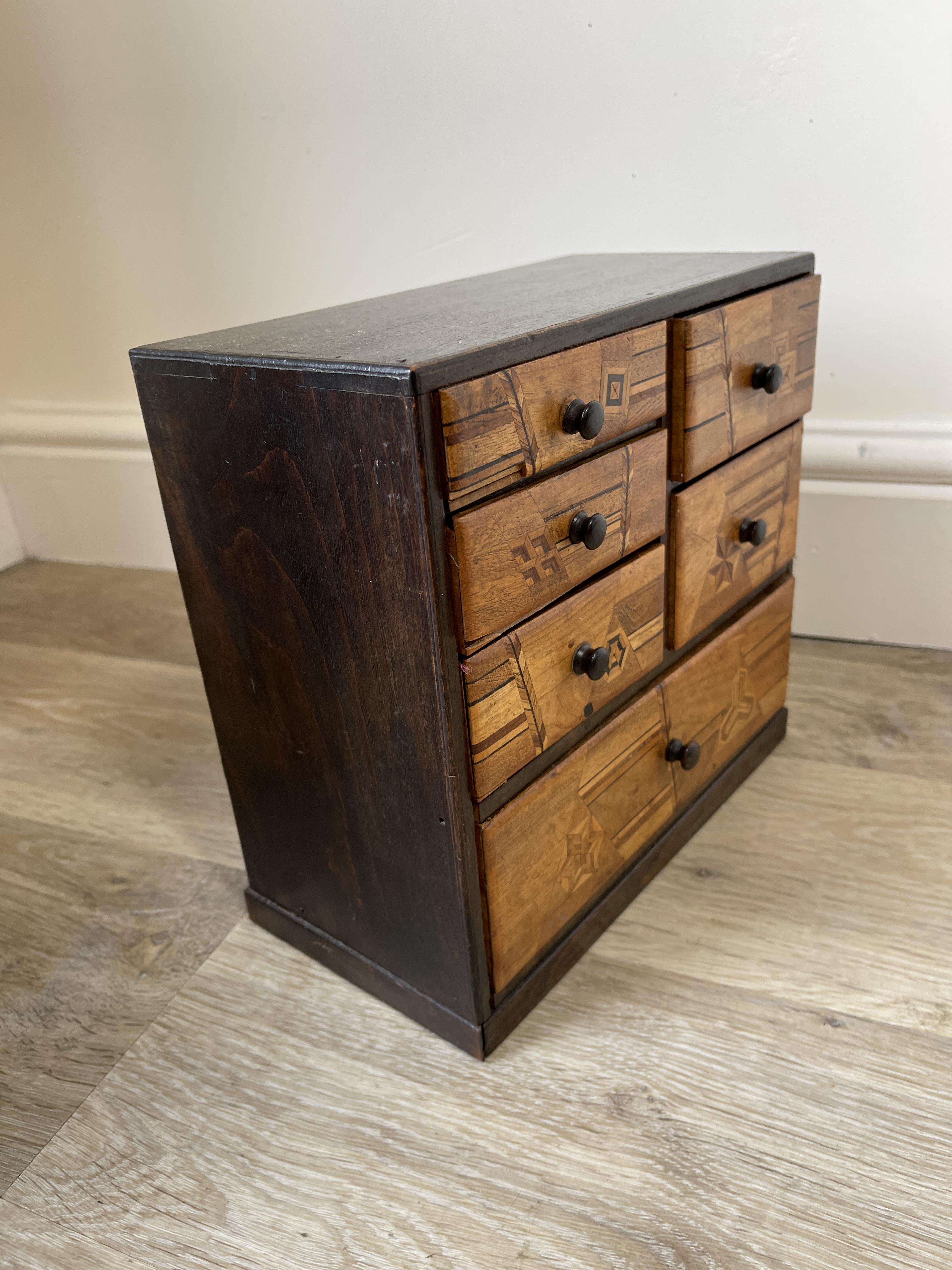 Chinese six drawer miniature cabinet. with parquet - Image 4 of 12