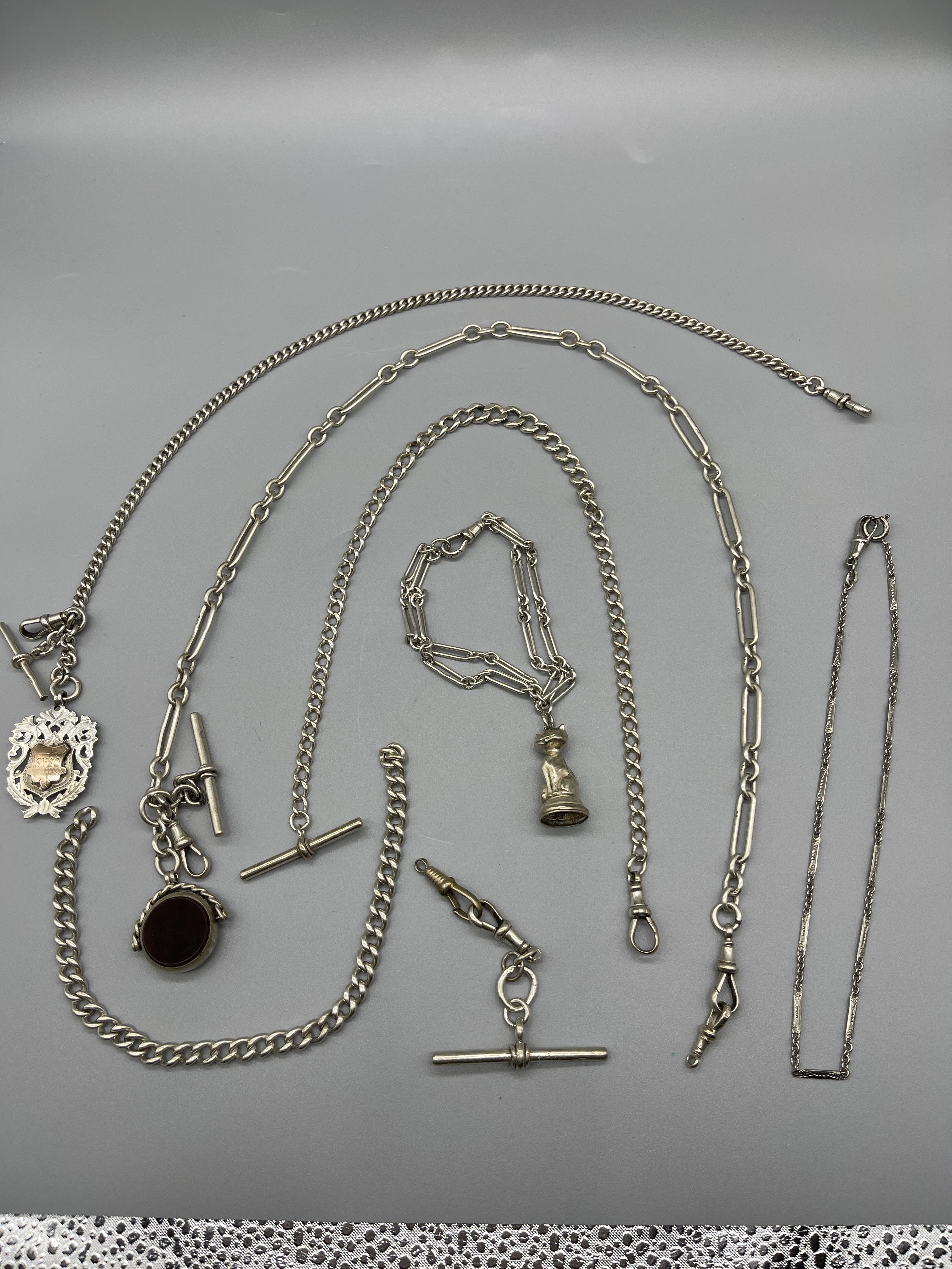 Qty HM Silver albert chain, T bars Etc. 171G - Image 5 of 5