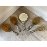 Five piece HM Silver Brush and Mirror set.