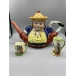 19th c Staffordshire teapot of Chinoiserie man, an