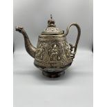 19th c Indian white metal tea-pot with repairs to