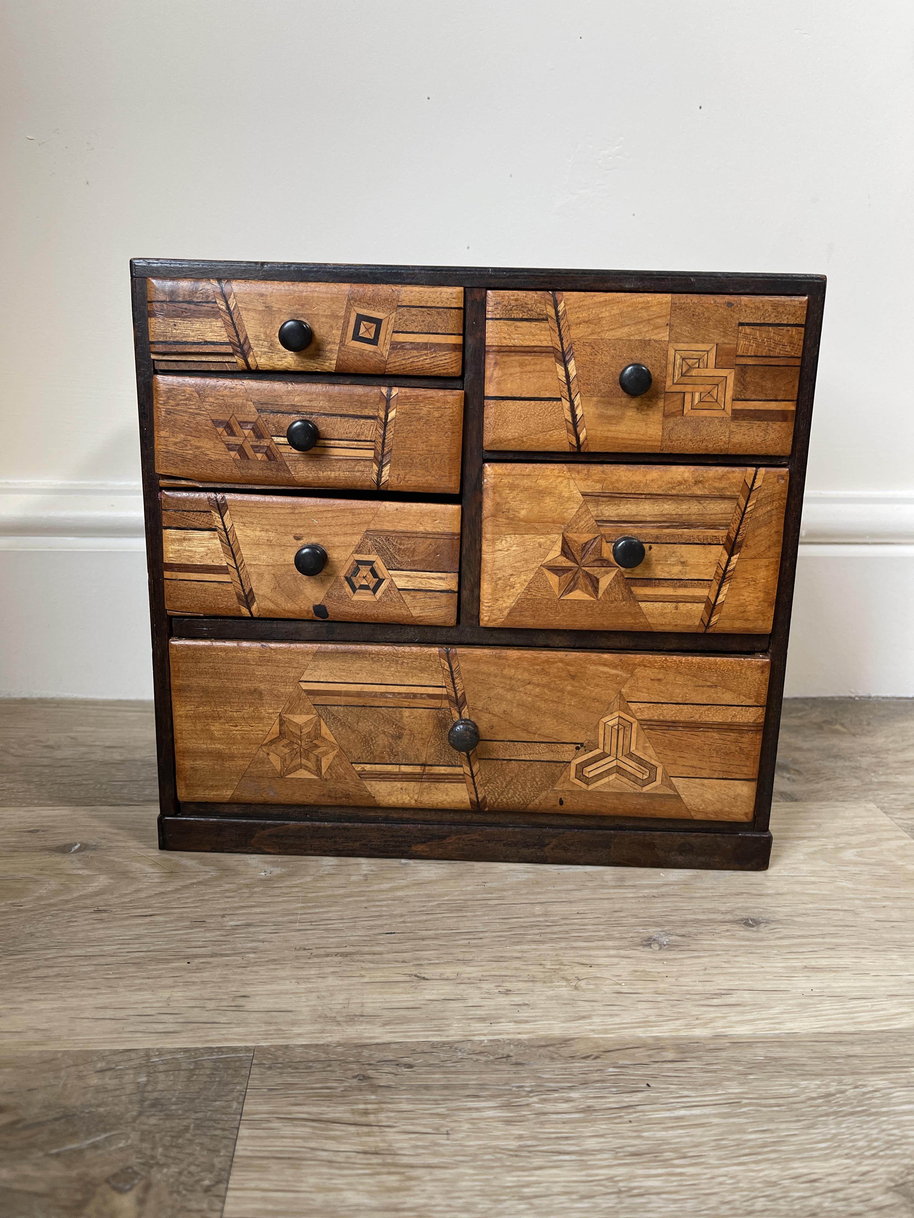 Chinese six drawer miniature cabinet. with parquet - Image 2 of 12