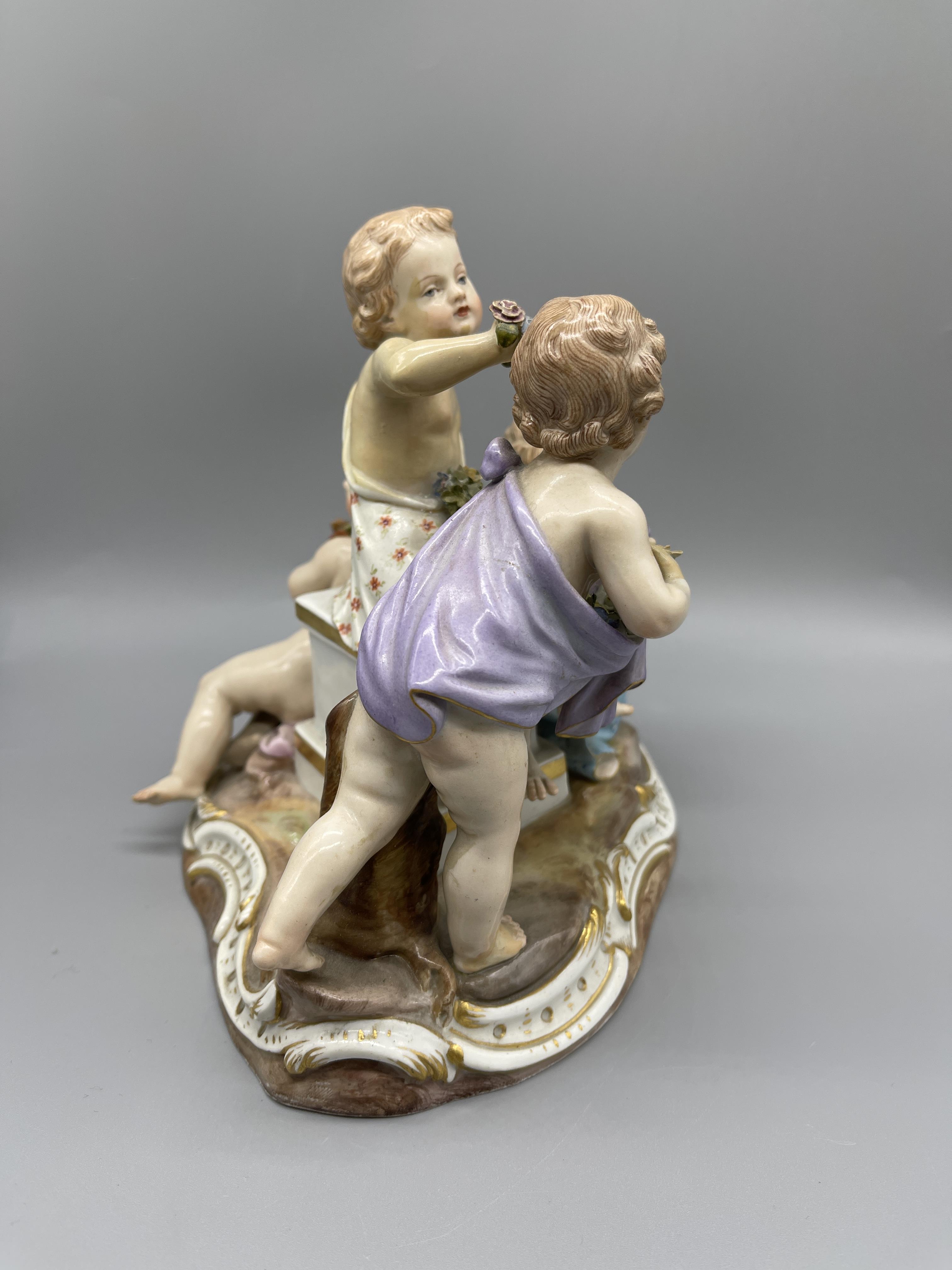 19th C Meissen group of four children holding flow - Image 6 of 9