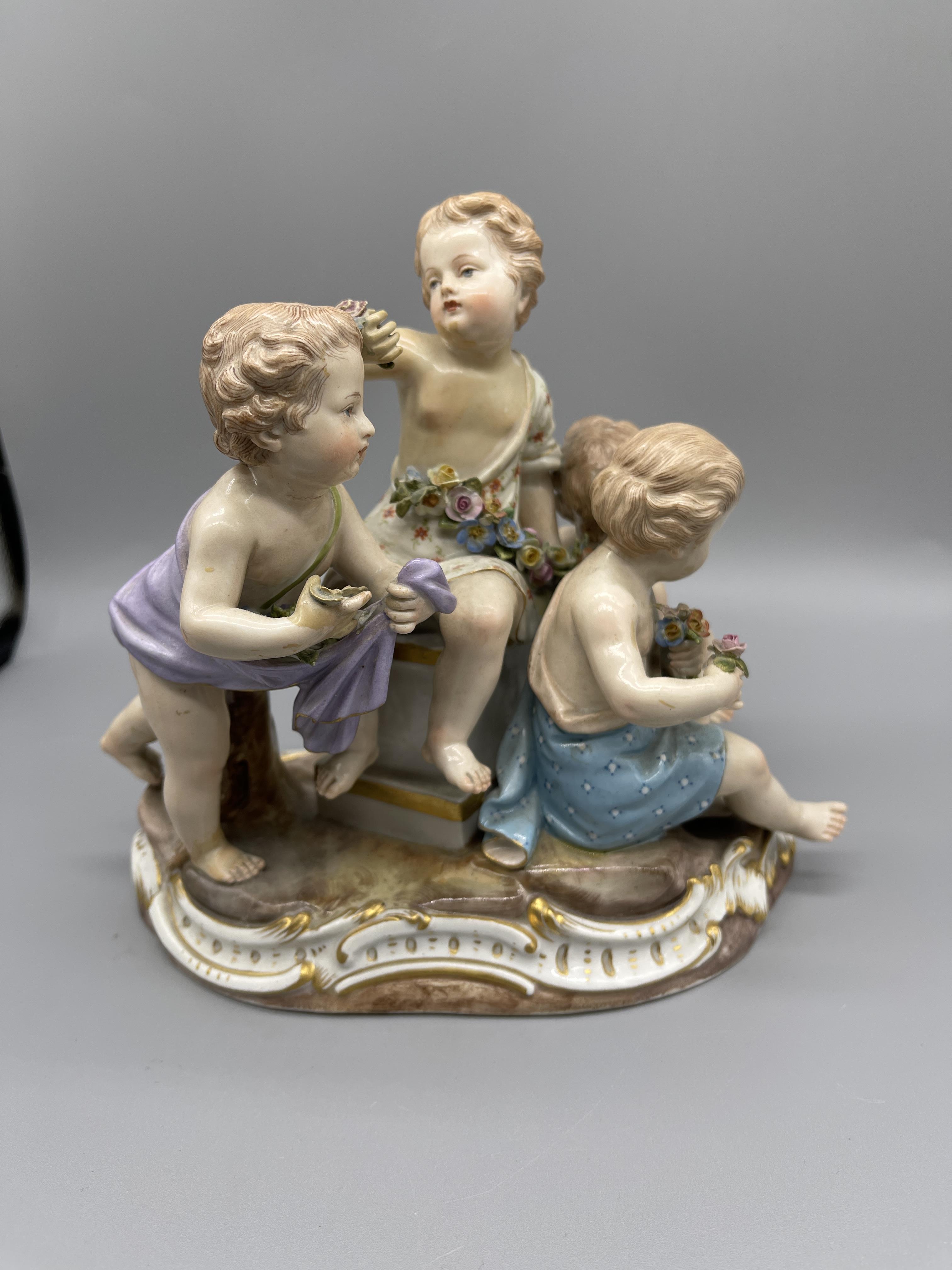 19th C Meissen group of four children holding flow - Image 7 of 9