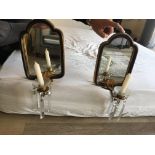 19th C Pair of mirrored wall candelabra with glass