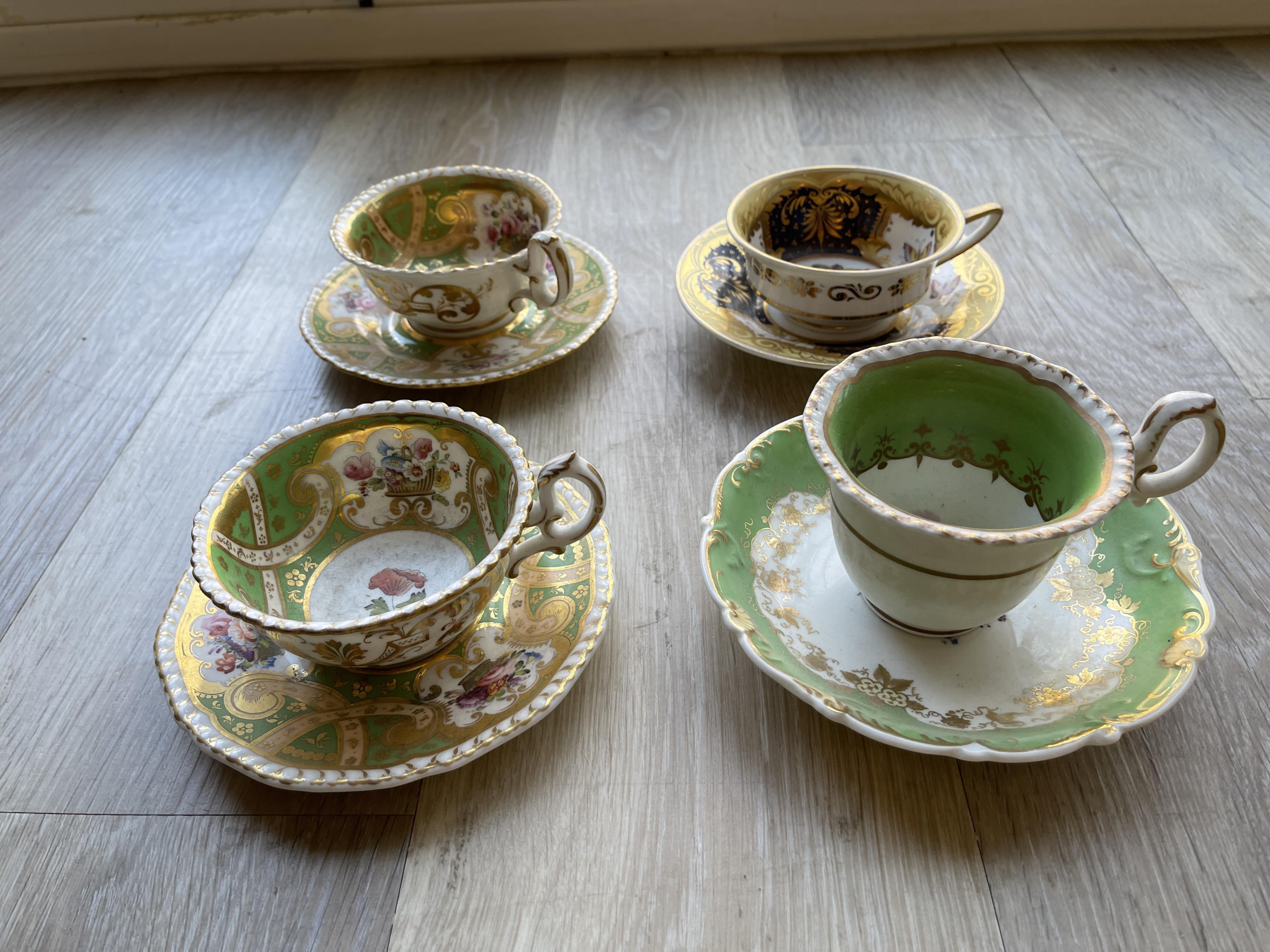 Four early 19th c cabinet cups and saucers. - Image 2 of 8