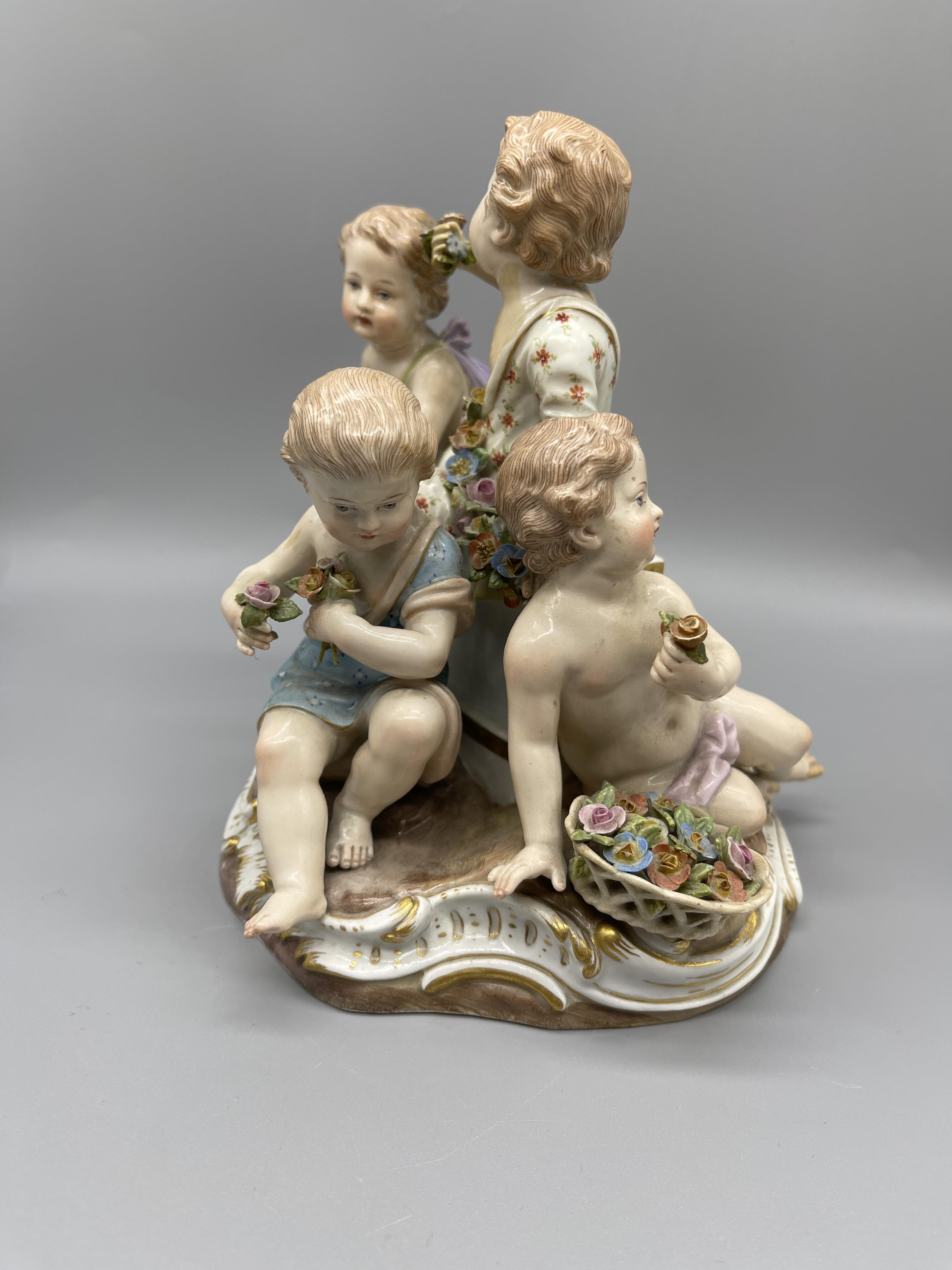 19th C Meissen group of four children holding flow - Image 3 of 9
