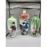 Three large Japanese Ginbari foil enamelled vases,