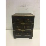 19th C Oriental six drawered chest 29cm x 23cm x 1