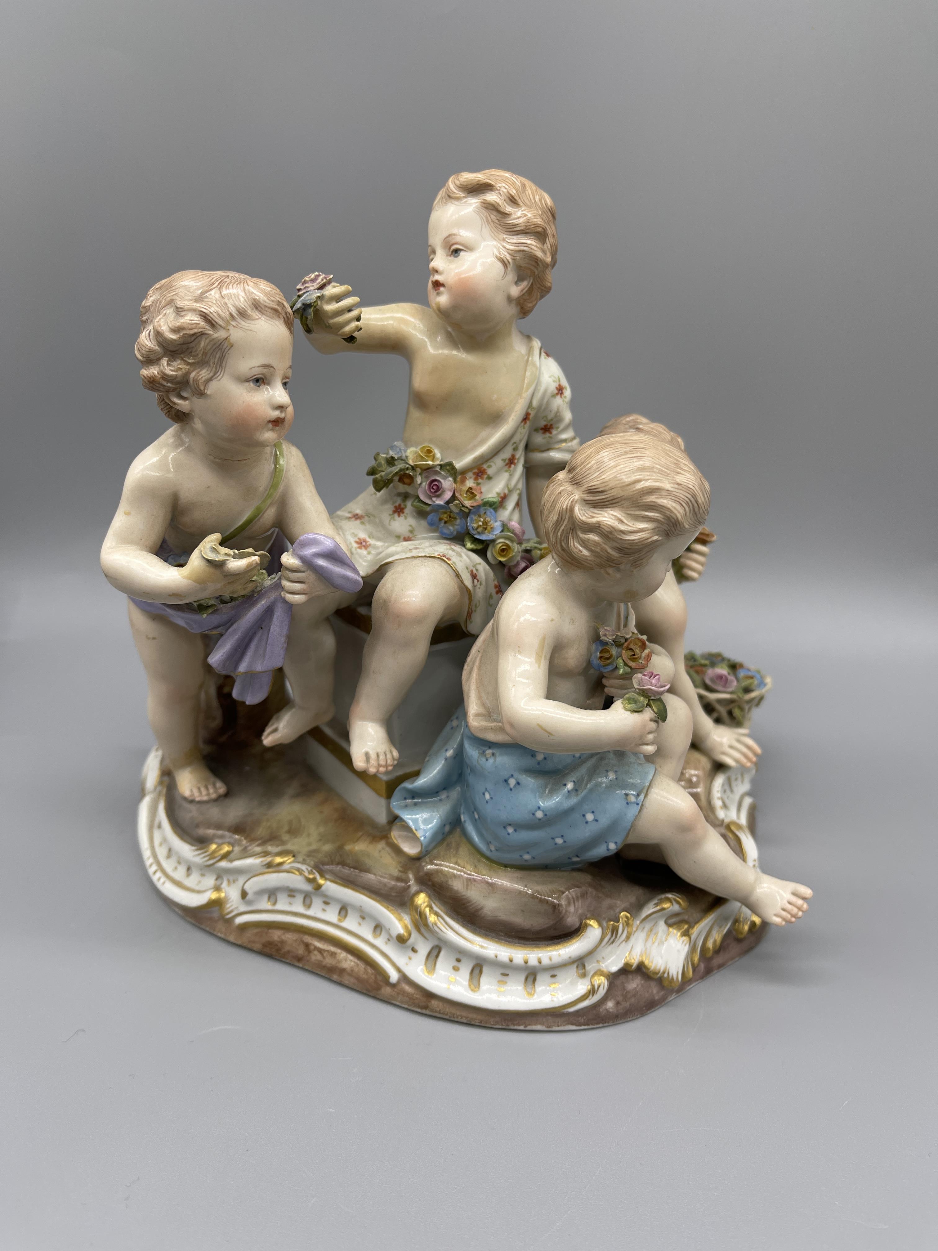 19th C Meissen group of four children holding flow - Image 2 of 9