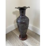 19th c Japanese bronze Baluster vase with flared w