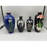 Four Japanese Ginbari enamelled vases. Featuring g