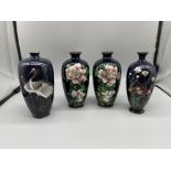 Four Japanese Ginbari enamelled vases. Featuring r