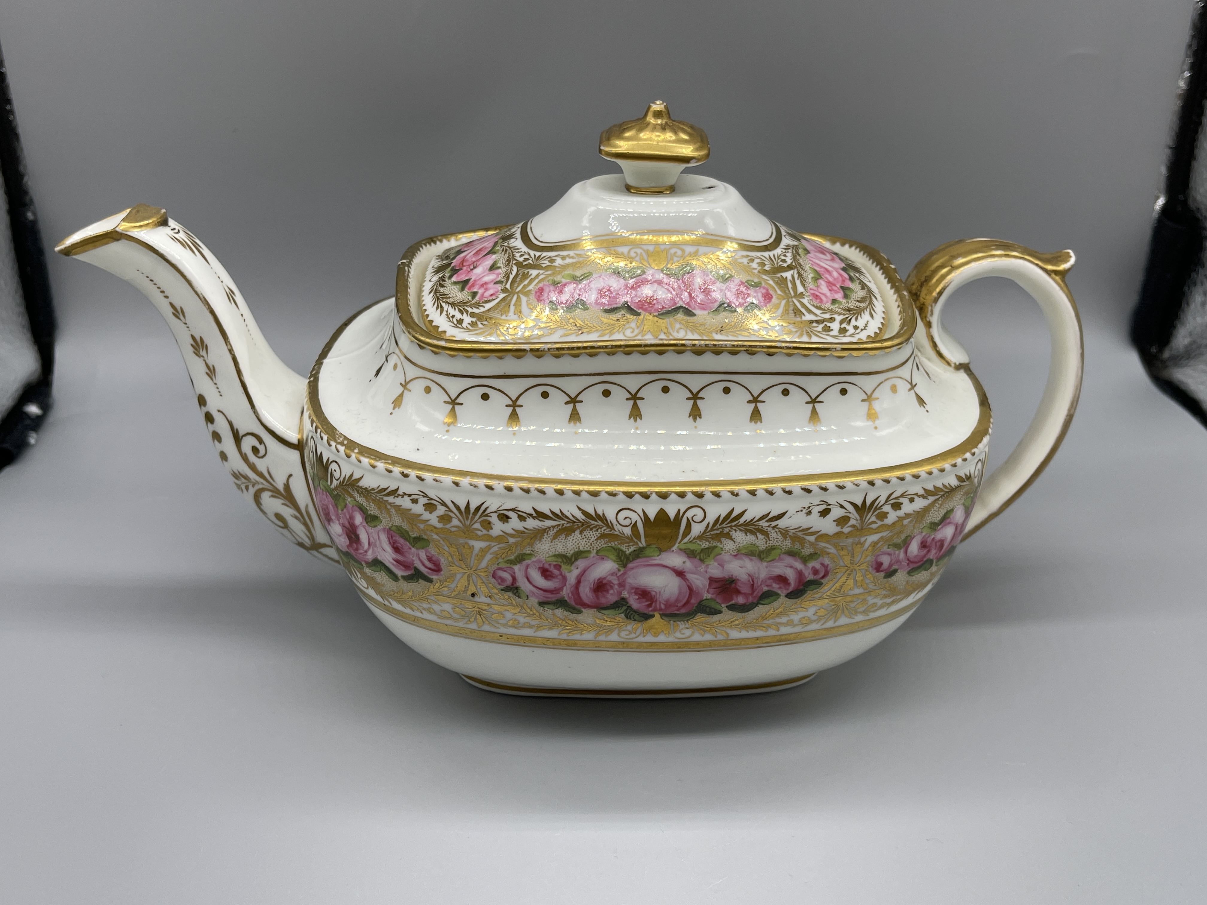 19th C H & R Daniels floral and gilt tea pot