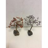 A Pair of hardstone oriental wired trees. 7" high
