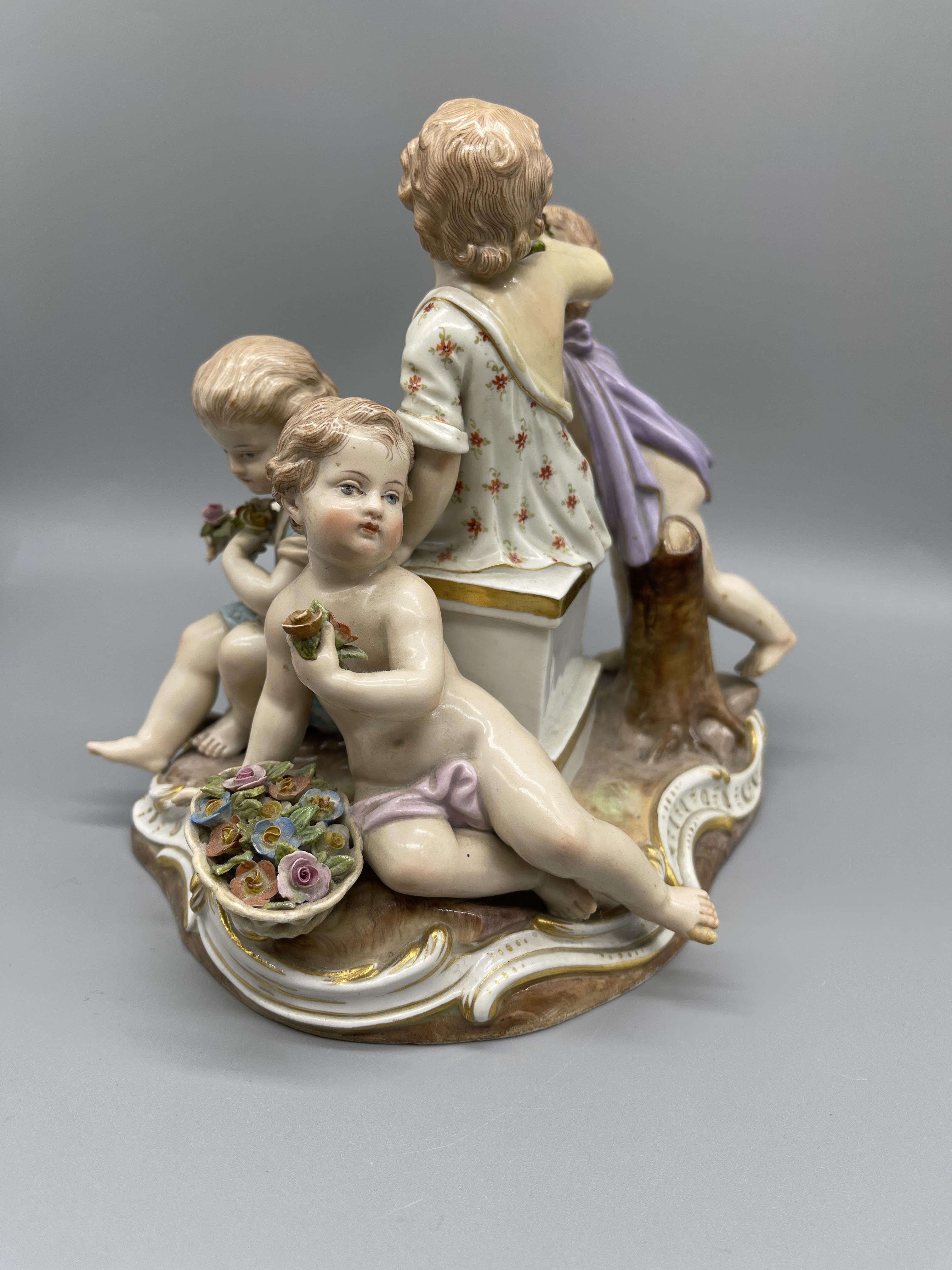 19th C Meissen group of four children holding flow - Image 4 of 9