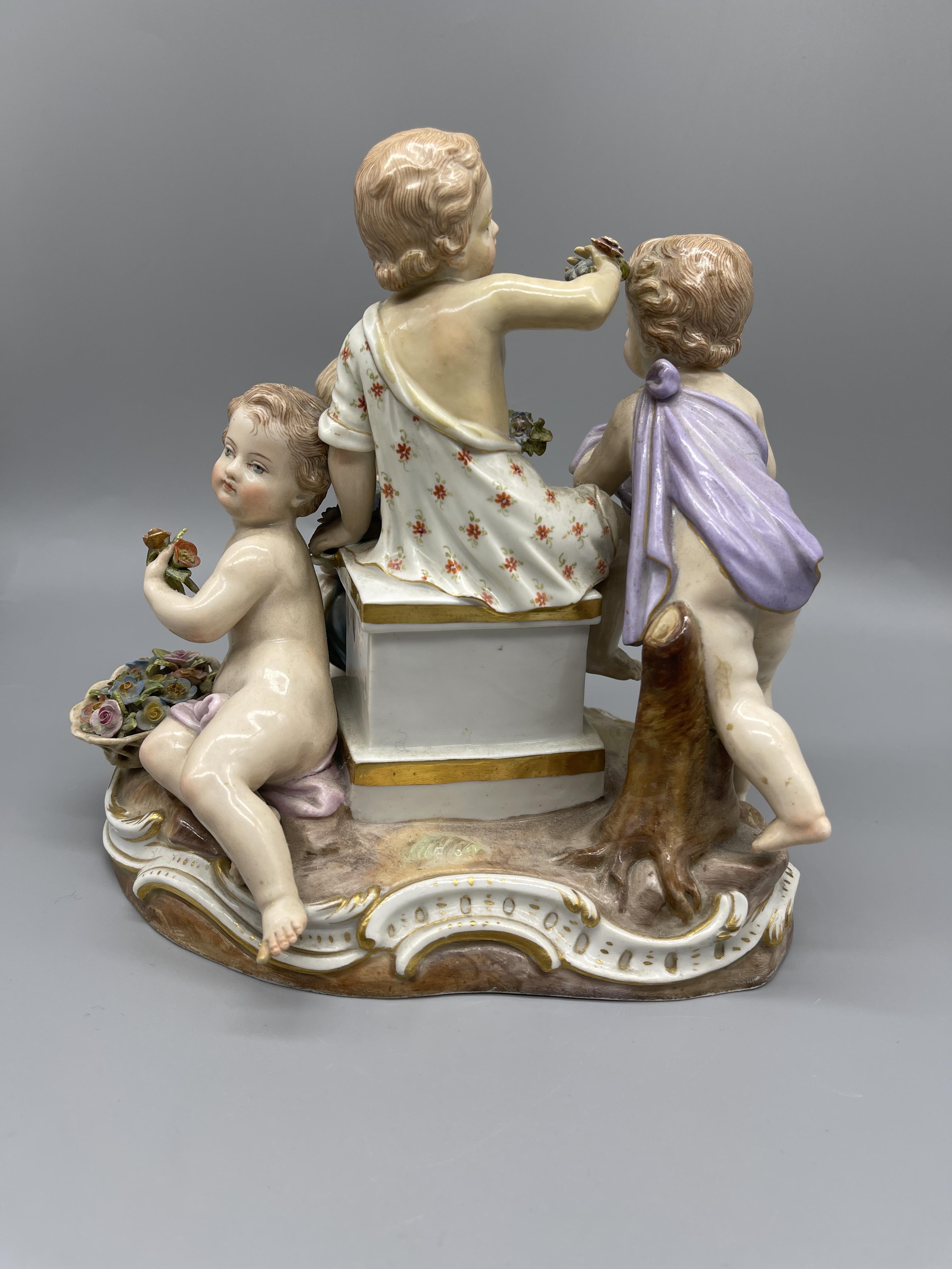 19th C Meissen group of four children holding flow - Image 5 of 9