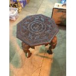 Carved Indian wooden elephant legged table