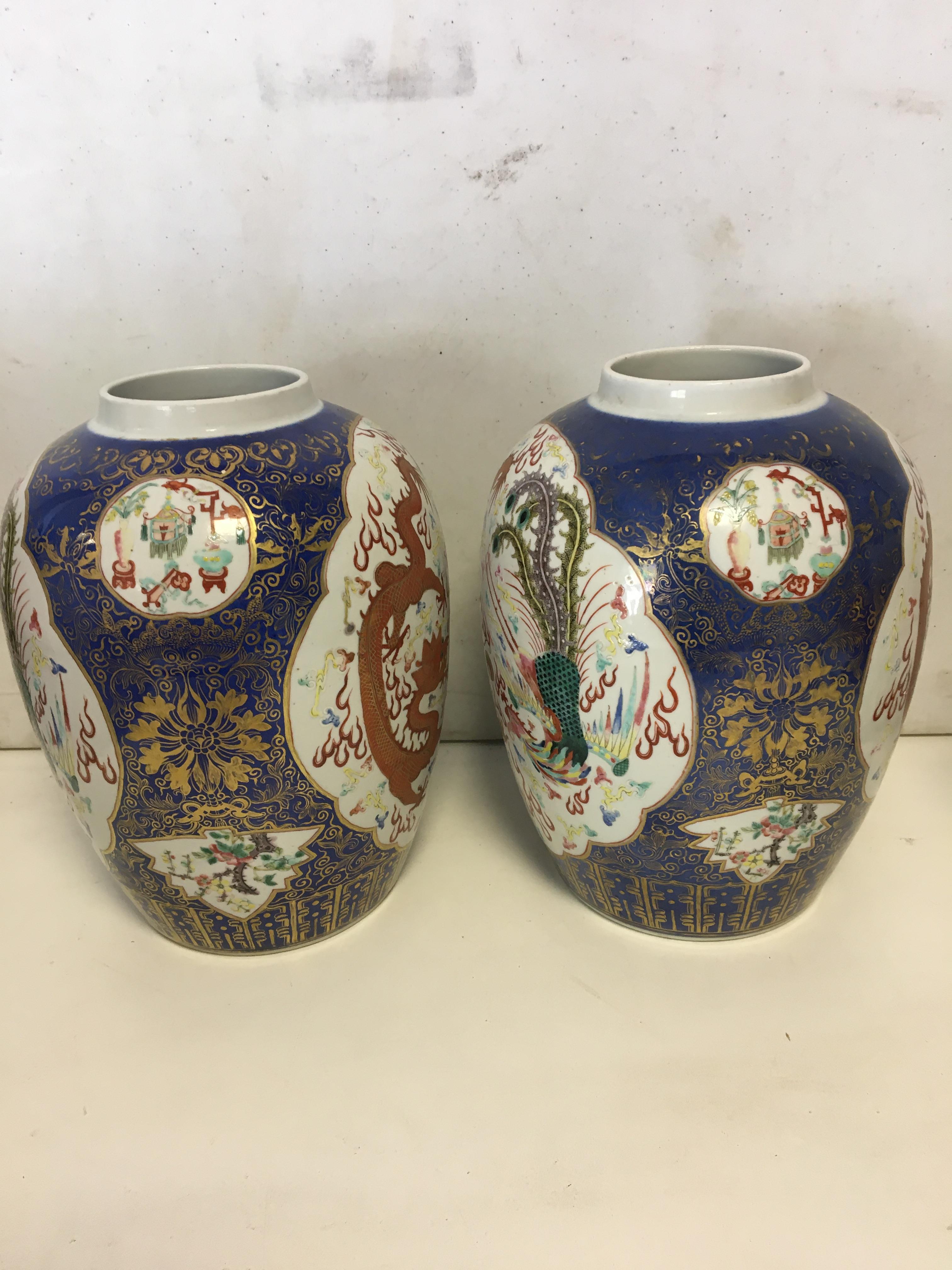 Pair Qing Dynasty ornate enamel and gilded vases, - Image 2 of 6