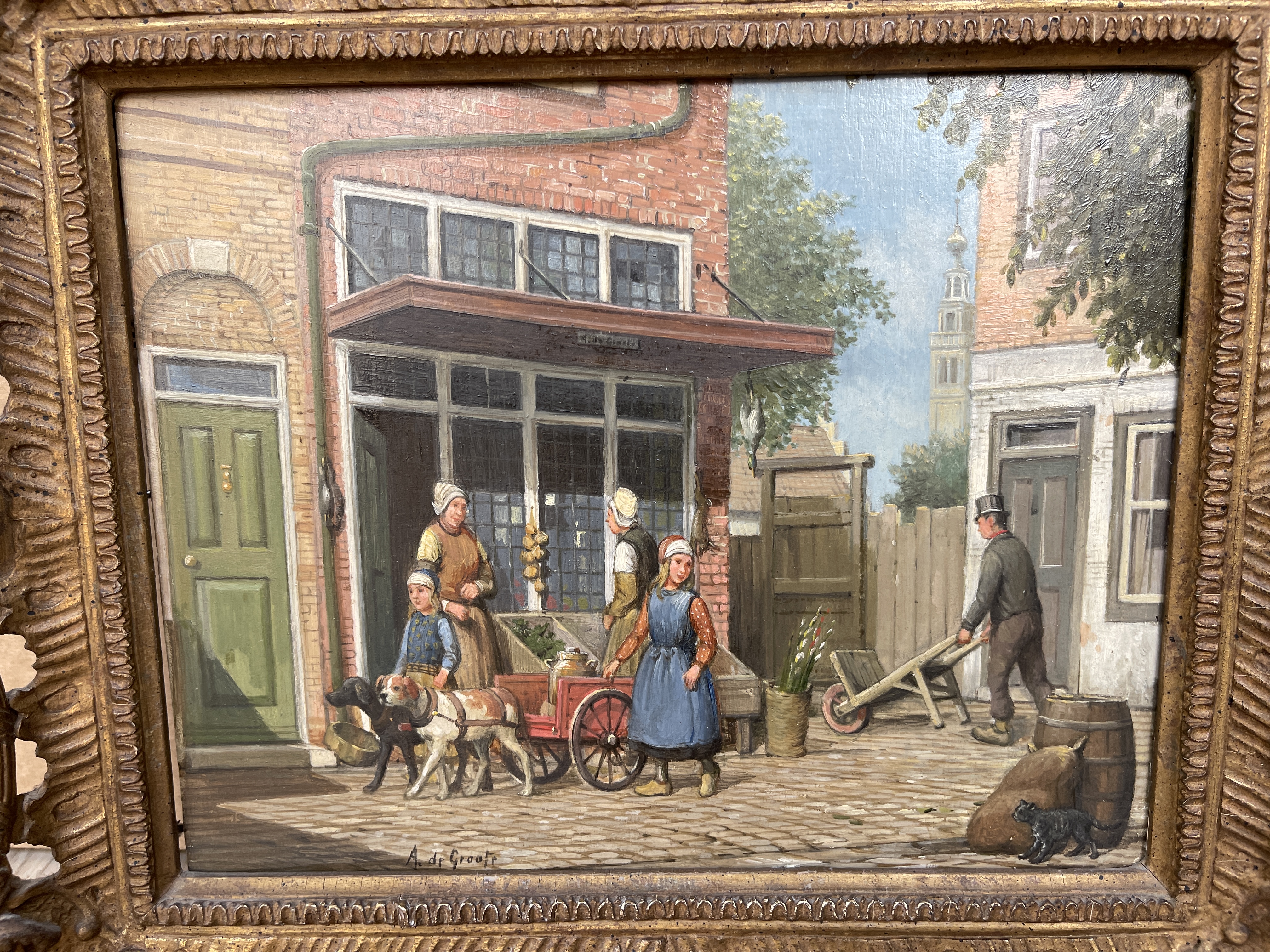 A De Groote (Dutch 1892-1947) oil on board of shop - Image 2 of 8