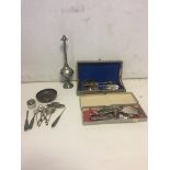 HM Silver spoons, pin tray and manicure set and ep