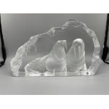 Glass paperweight of Walruses, signed to the base