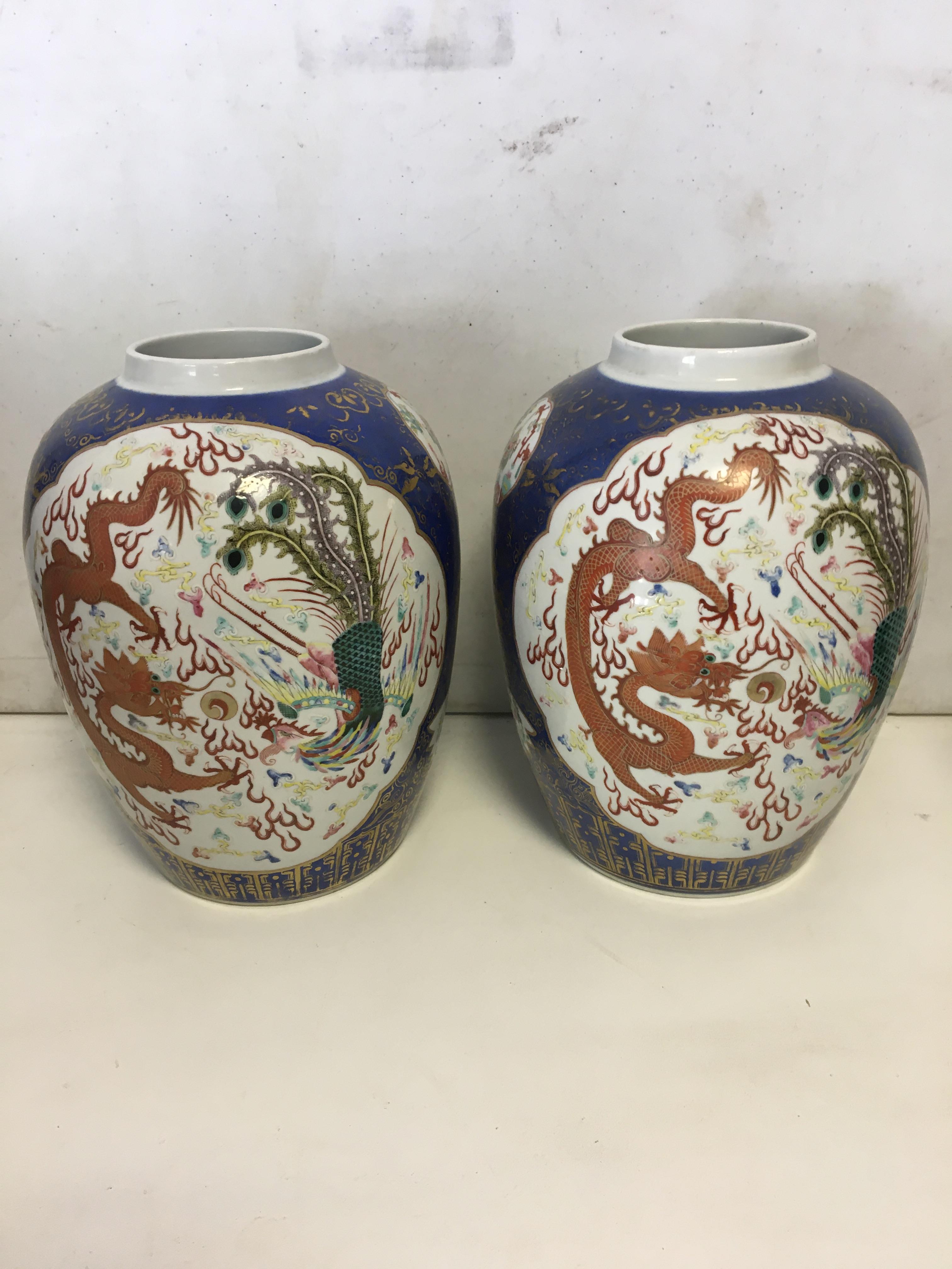 Pair Qing Dynasty ornate enamel and gilded vases, - Image 3 of 6