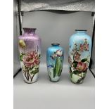 Three large Japanese Ginbari foil enamelled vases,