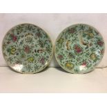 Pair of 19th C Chinese enammeled plates decorated