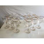 Qty of gilt crystal glasses in St louis style.