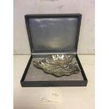 Boxed sterling silver large leaf dish 29cm x 22 cm