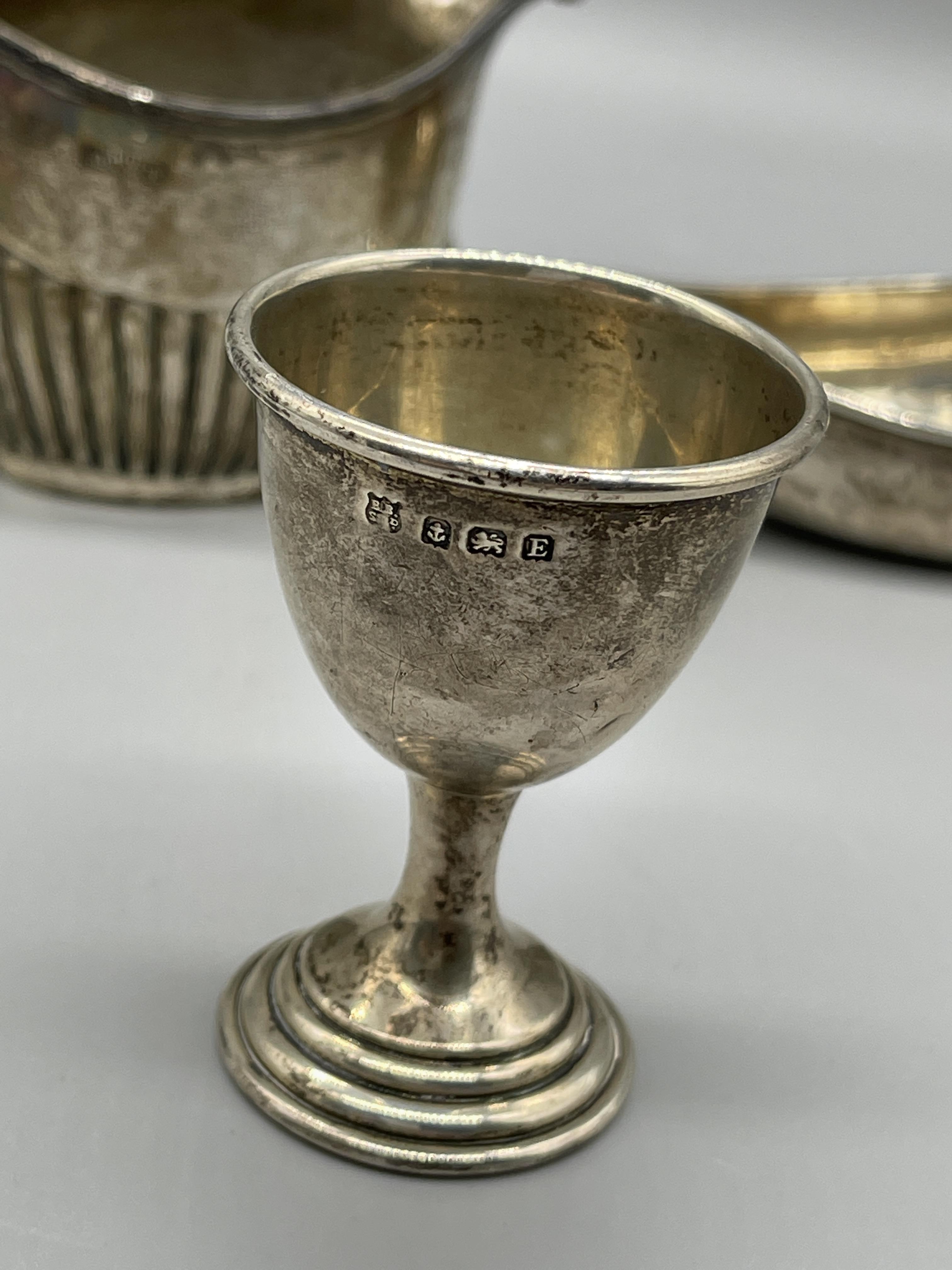 HM Silver Creamer, egg cup and spoon. Weight 98gr - Image 3 of 6