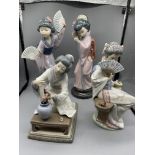 Four Lladro Geisha girls all with minor damage to