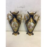 Pair of gilded vases with Neo-classical scenes of