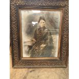 C1900 painted photo portrait of a woman in ornate