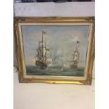 Three oils on canvas, Dutch ships 50cm x 60 cm, fo