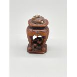 Meiji hardwood and ivory Censer with moveable mous