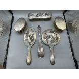 KC Marked Chinese Six Piece Silver Dressing Set. Total We