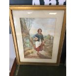 Mary Barnes watercolour of a peasant girl 51cm x