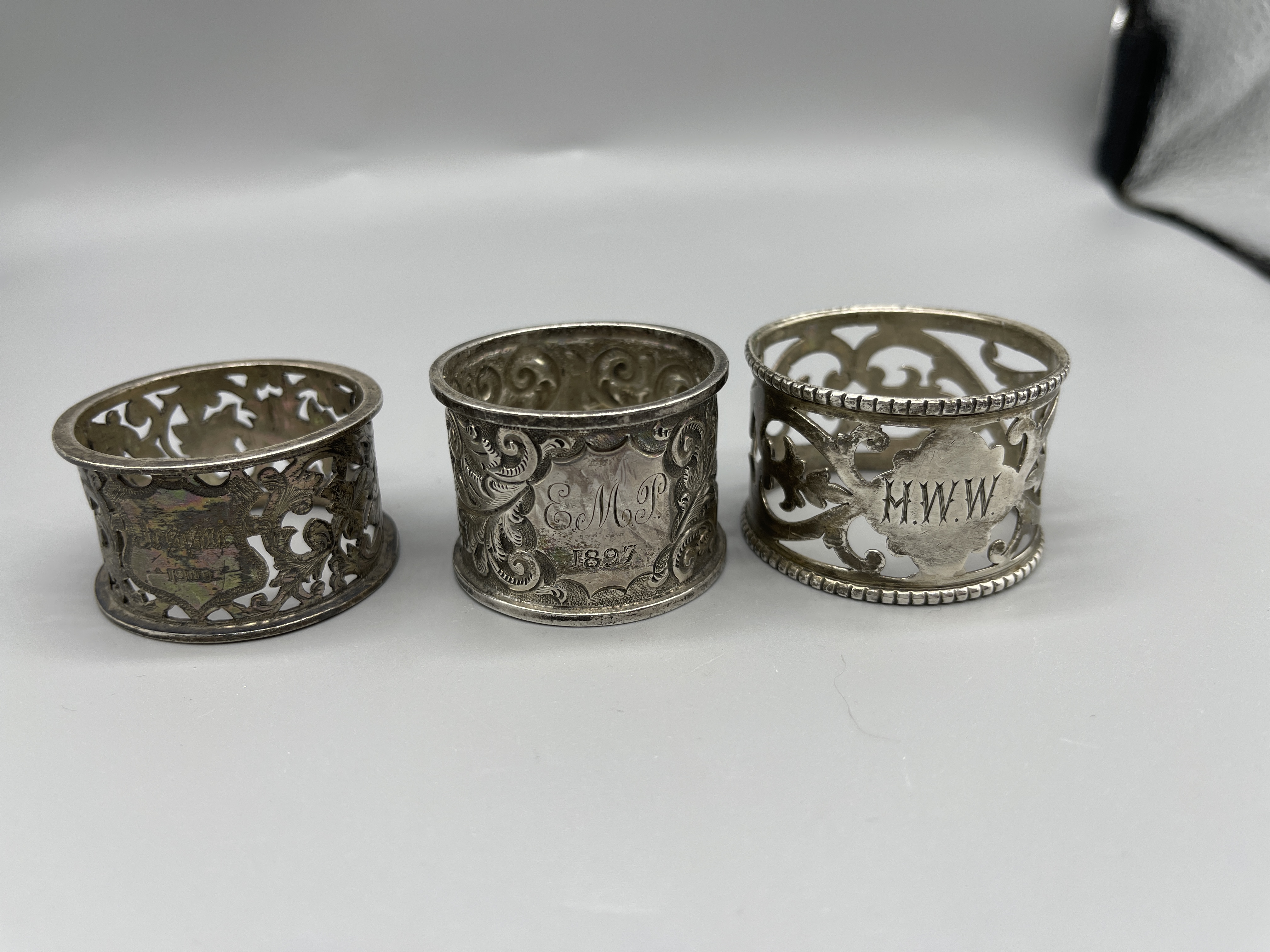 Three HM Silver napkin rings