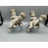 Lladro Two Boys Washing in Tub x 2