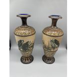 Pair of E.Barlow Royal Doulton Budgie Vases 24cm