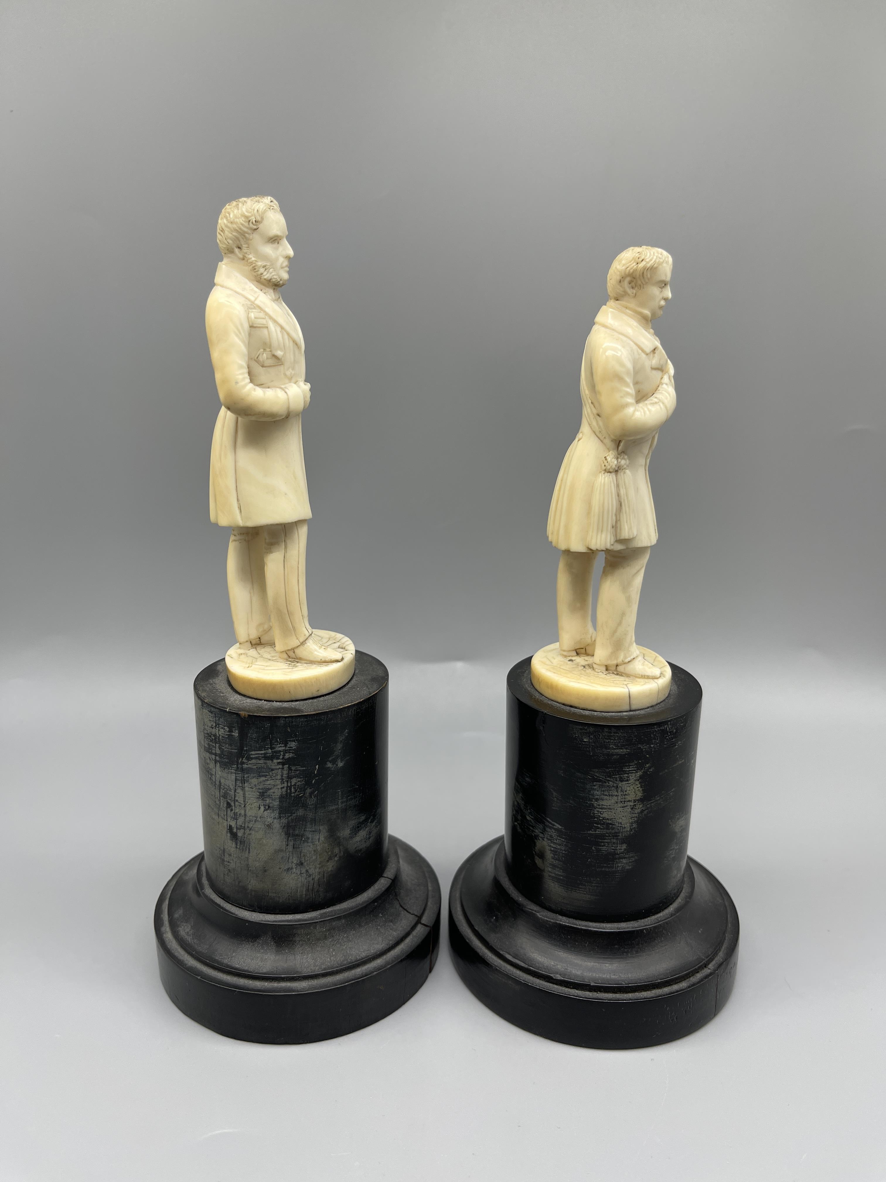 Pair of 19th c Continental carved ivory figures of - Image 3 of 7