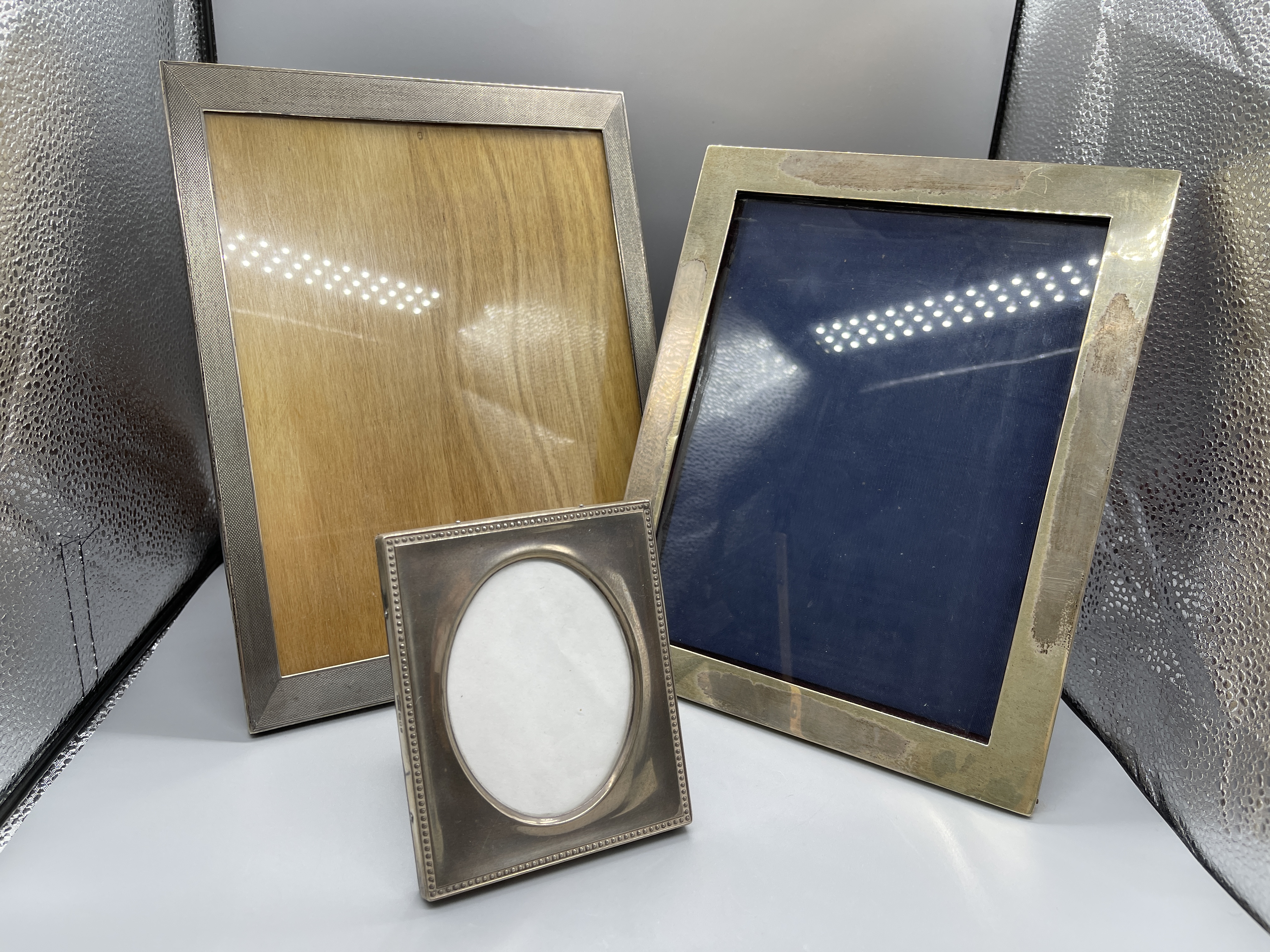 Three HM Silver Photo Frames 1) H26.5cm x W20.5cm,