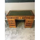 Reproduction pedestal desk with leather top